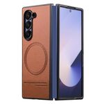 Per Samsung Galaxy Z Fold6 Custodia per telefono con retro magnetico in tessuto Twill e pelle (marrone)