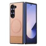 Per Samsung Galaxy Z Fold6 Custodia per telefono con retro magnetico in pelle e tessuto Twill (rosa)