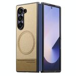 Per Samsung Galaxy Z Fold6 Twill Tessuto Pelle Pelle Custodia Posteriore Magnetica per Telefono (Cachi)
