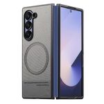 Per Samsung Galaxy Z Fold6 Custodia per telefono con retro magnetico in tessuto Twill in pelle (grigio)