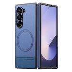 Per Samsung Galaxy Z Fold6 Twill Tessuto Pelle Pelle Custodia Posteriore Magnetica per Telefono (Blu)