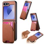 Per Samsung Galaxy Z Flip6 Twill Tessuto Pelle Pelle Carta Borsa Magnetica Posteriore Custodia per Telefono (Marrone)