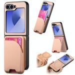 Per Samsung Galaxy Z Flip6 Twill Tessuto Pelle Pelle Carta Borsa Magnetica Posteriore Custodia per Telefono (Rosa)