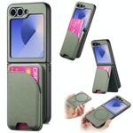 Per Samsung Galaxy Z Flip6 Twill Tessuto Pelle Pelle Carta Borsa Magnetica Posteriore Custodia per Telefono (Verde)
