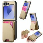 Per Samsung Galaxy Z Flip6 Twill Tessuto Pelle Pelle Carta Borsa Posteriore Magnetica Custodia per Telefono (Cachi)
