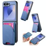 Per Samsung Galaxy Z Flip6 Twill Tessuto Pelle Pelle Carta Borsa Magnetica Posteriore Custodia per Telefono (Blu)
