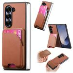 Per Samsung Galaxy Z Fold6 Twill Tessuto Pelle Pelle Carta Borsa Magnetica Posteriore Custodia per Telefono (Marrone)