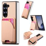 Per Samsung Galaxy Z Fold6 Twill Tessuto Pelle Pelle Carta Borsa Magnetica Posteriore Custodia per Telefono (Rosa)