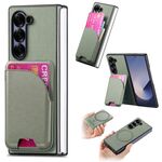 Per Samsung Galaxy Z Fold6 Twill Tessuto Pelle Pelle Carta Borsa Magnetica Posteriore Custodia per Telefono (Verde)
