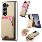 Per Samsung Galaxy Z Fold6 Twill Tessuto Pelle Pelle Carta Borsa Magnetica Posteriore Custodia per Telefono (Cachi)