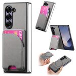 Per Samsung Galaxy Z Fold6 Twill Tessuto Pelle Pelle Carta Borsa Posteriore Magnetica Custodia per Telefono (Grigio)