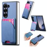 Per Samsung Galaxy Z Fold6 Twill Tessuto Pelle Pelle Carta Borsa Magnetica Posteriore Custodia per Telefono (Blu)