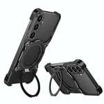 Per Samsung Galaxy S24 5G Custodia per telefono in metallo con supporto MagSafe senza bordi e braccio meccanico (nero argento)