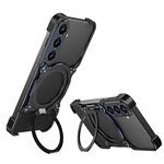 Per Samsung Galaxy S24 5G Custodia per telefono in metallo con supporto MagSafe senza bordi e braccio meccanico (nero blu)
