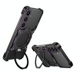 Per Samsung Galaxy S24 5G Custodia per telefono in metallo con supporto MagSafe senza bordi e braccio meccanico (nero viola)