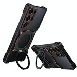 Per Samsung Galaxy S25 Ultra 5G Custodia per telefono in metallo con supporto MagSafe senza bordi e braccio meccanico (nero rosso)