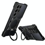 Per Samsung Galaxy S25 Ultra 5G Custodia per telefono in metallo con supporto MagSafe senza bordi e braccio meccanico (nero argento)