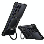 Per Samsung Galaxy S25 Ultra 5G Custodia per telefono in metallo con supporto MagSafe senza bordi e braccio meccanico (nero blu)