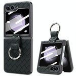 Per Samsung Galaxy Z Flip6 VIETAO Custodia per telefono con anello in metallo e pelle intrecciata (nero)