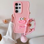 Per Samsung Galaxy S24 Ultra 5G Custodia per telefono in TPU con bocca di salsiccia con catena di perline (rosa)