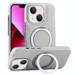 Per iPhone 13 Custodia per telefono con supporto MagSafe in pelle placcata (verde grigiastro)
