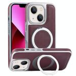 Per iPhone 13 Custodia per telefono con supporto MagSafe girevole in pelle placcata (rosso scuro)