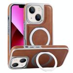 Per iPhone 13 Custodia per telefono con supporto MagSafe in pelle placcata (marrone)