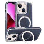 Per iPhone 13 Custodia per telefono con supporto MagSafe in pelle placcata (blu)