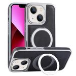 Per iPhone 13 Custodia per telefono con supporto MagSafe in pelle placcata (nero)