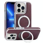 Per iPhone 13 Pro Custodia per telefono con supporto MagSafe in pelle placcata (rosso scuro)