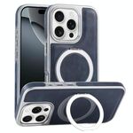 Per iPhone 16 Pro Custodia per telefono con supporto MagSafe in pelle placcata (blu)