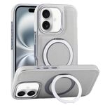Per iPhone 16 Plus Custodia per telefono con supporto MagSafe in pelle placcata (verde grigiastro)