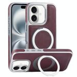 Per iPhone 16 Plus Custodia per telefono con supporto MagSafe in pelle placcata (rosso scuro)