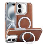 Per iPhone 16 Plus Custodia per telefono con supporto MagSafe in pelle placcata (marrone)
