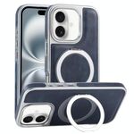 Per iPhone 16 Plus Custodia per telefono con supporto MagSafe in pelle placcata (blu)