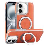 Per iPhone 16 Plus Custodia per telefono con supporto MagSafe in pelle placcata (arancione)