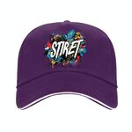 Cappello con visiera in poliestere e cotone sandwich con fibbia in acciaio, stampa su richiesta (viola)