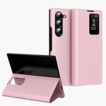 Per Samsung Galaxy Z Fold6 5G Smart View Window Custodia in pelle con slot per schede (rosa)