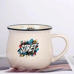 Tazza per acqua con pancia grande in ceramica stampata con alfabeto, stampa su richiesta (beige bianco)