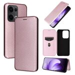 Per OPPO Reno13 5G Custodia per telefono in pelle con texture in fibra di carbonio globale (rosa)