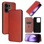 Per OPPO Reno13 5G Custodia per telefono in pelle con texture in fibra di carbonio globale (marrone)