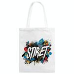 Borsa in tela stampata con alfabeto, stampa su richiesta, dimensioni: 25x20 cm (bianco)