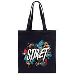 Borsa in tela stampata con alfabeto, stampa su richiesta, dimensioni: 25x20 cm (nero)