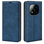 Per Xiaomi Redmi Note 14 Pro+ 5G Retro-skin Custodia in pelle con ventosa magnetica (blu scuro)