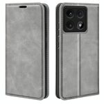 Per Xiaomi 14T Retro-skin Custodia in pelle con ventosa magnetica (grigio)