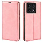 Per Xiaomi 14T Pro Retro-skin Custodia per telefono in pelle con ventosa magnetica (rosa)