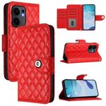 Per OPPO Reno13 F 5G Global Rhombic Texture Flip Custodia in Pelle per Telefono con Lanyard (Rosso)