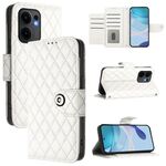 Per OPPO Reno13 F 5G Global Rhombic Texture Flip Custodia in Pelle per Telefono con Lanyard (Bianco)