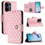 Per OPPO Reno13 F 5G Global Rhombic Texture Flip Custodia in Pelle per Telefono con Lanyard (Rosa)