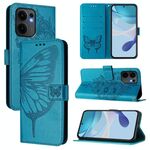 Per OPPO Reno13 F 5G Custodia per telefono in pelle con motivo a farfalla in rilievo globale (blu)